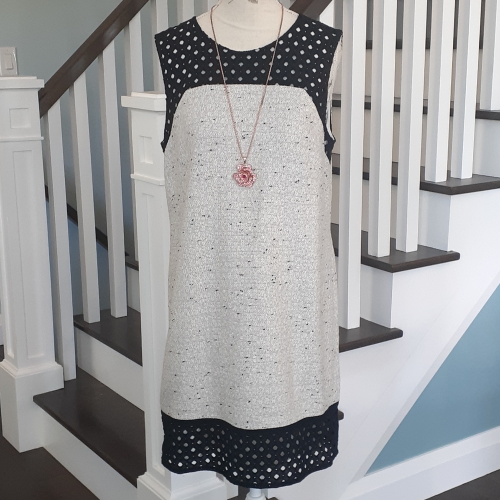 & Ann Taylor tweed & black eyelet shift dress